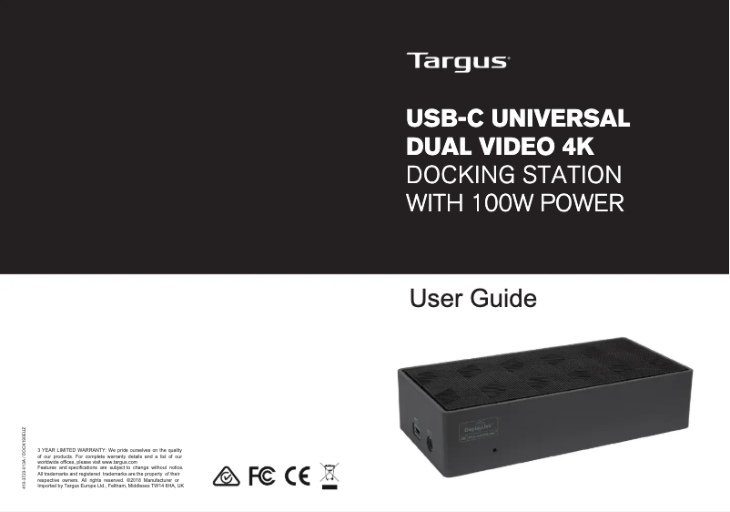 Page n°1 - Manuel utilisateur Targus DOCK190REU
