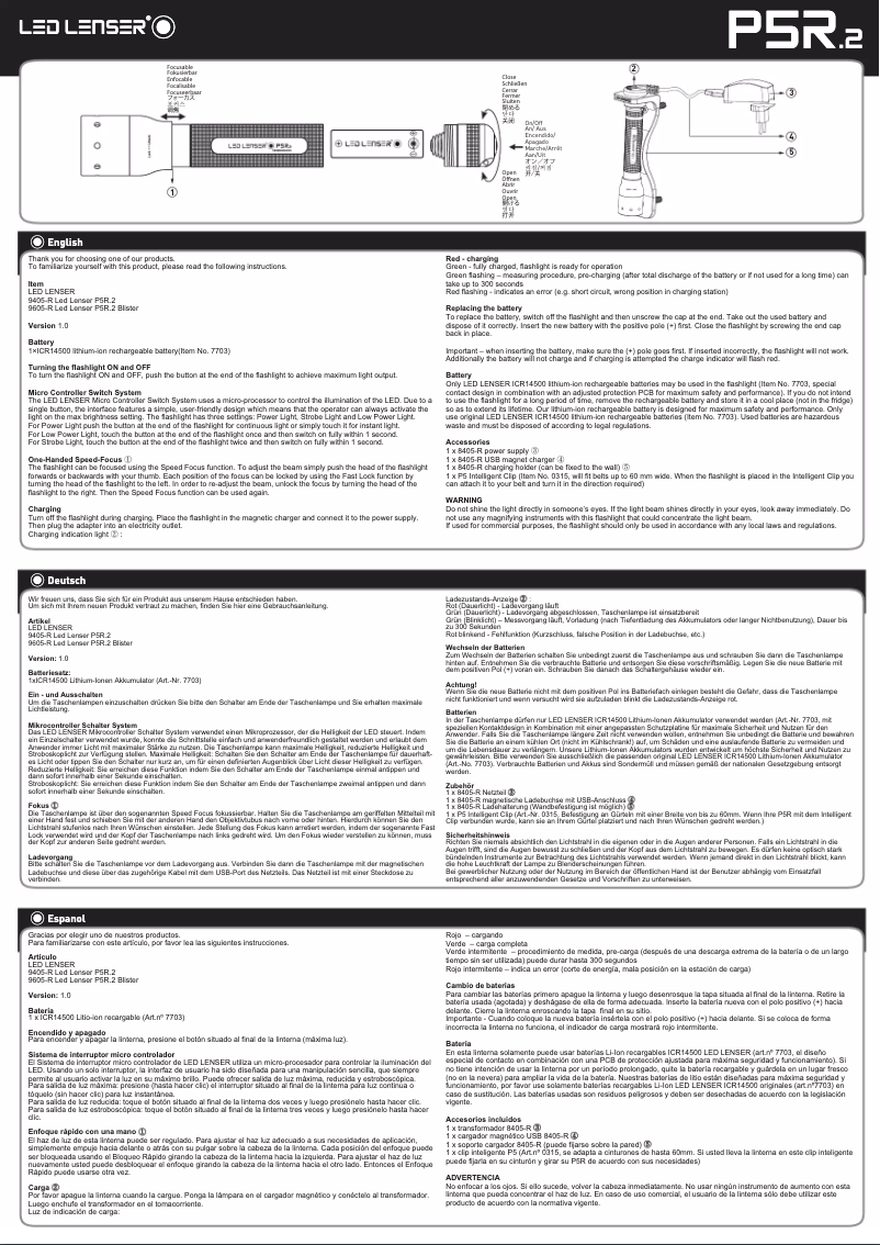 Page 1 de la notice Manuel utilisateur Ledlenser P5R Speed Focus