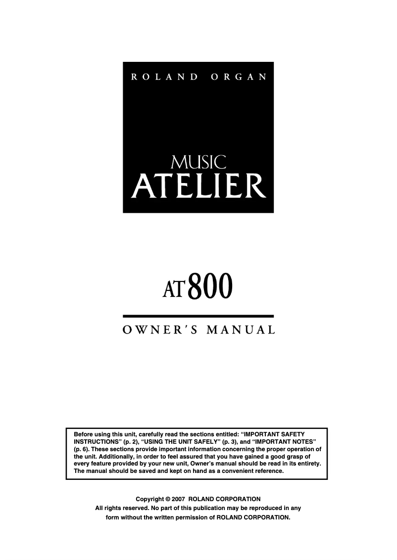 Page 1 de la notice Manuel utilisateur Roland AT-800