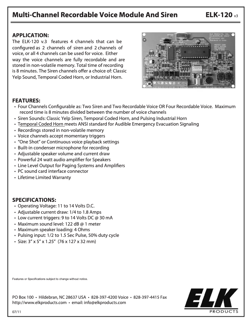 Página 1 del manual Manual de usuario ELK ELK-120