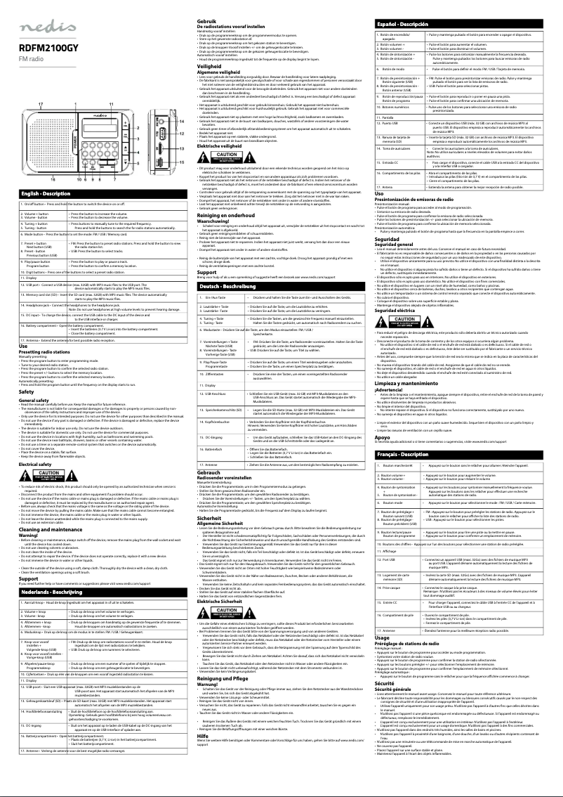 Page 1 de la notice Manuel utilisateur Nedis RDFM2100GY