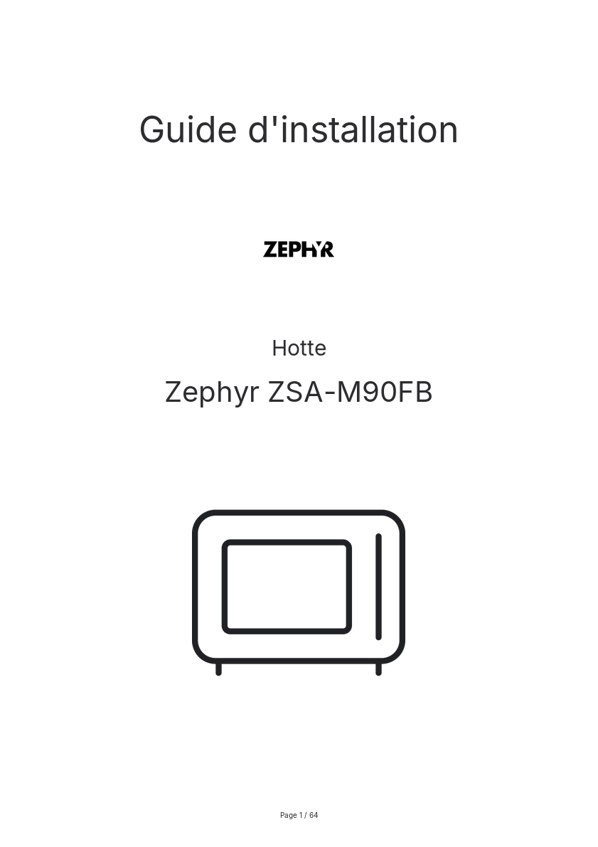 Page n°1 - Guide d'installation Zephyr ZSA-M90FB