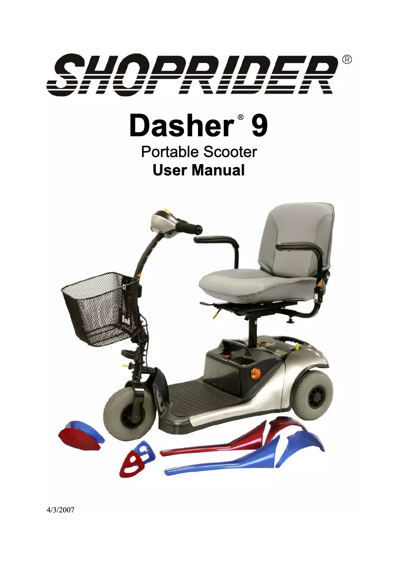 Page n°1 - Manuel utilisateur Shoprider Dasher 9