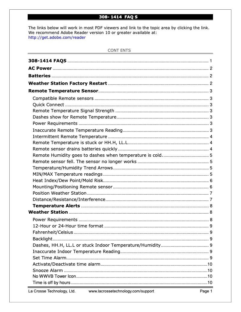 Page n°1 - FAQ La Crosse Technology 308-1414W