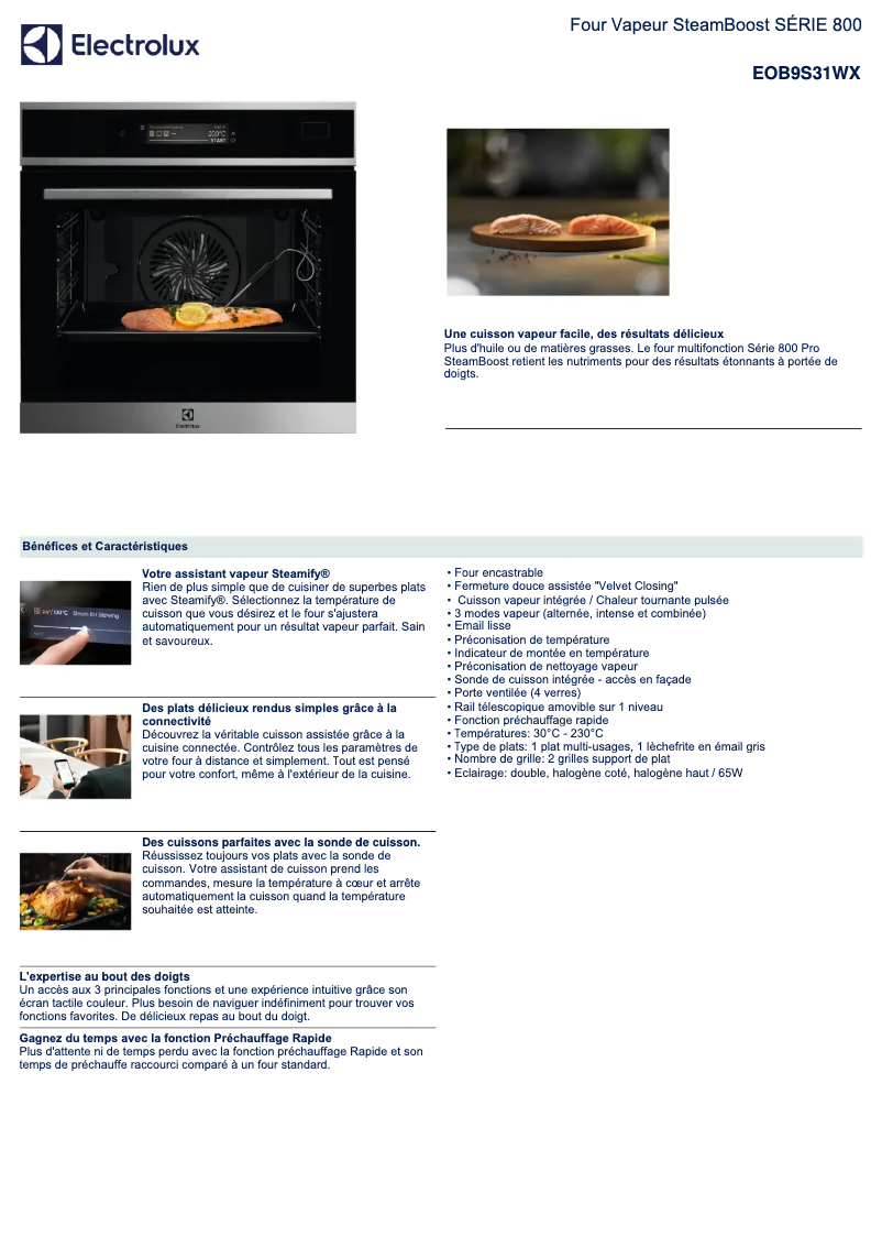 Página 1 del manual Ficha técnica Electrolux EOB9S31WX