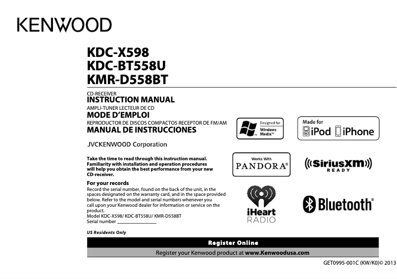 Page n°1 - Manuel utilisateur Kenwood KDC-BT558U