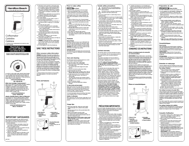 Page 1 de la notice Manuel utilisateur Hamilton Beach HDC500CS