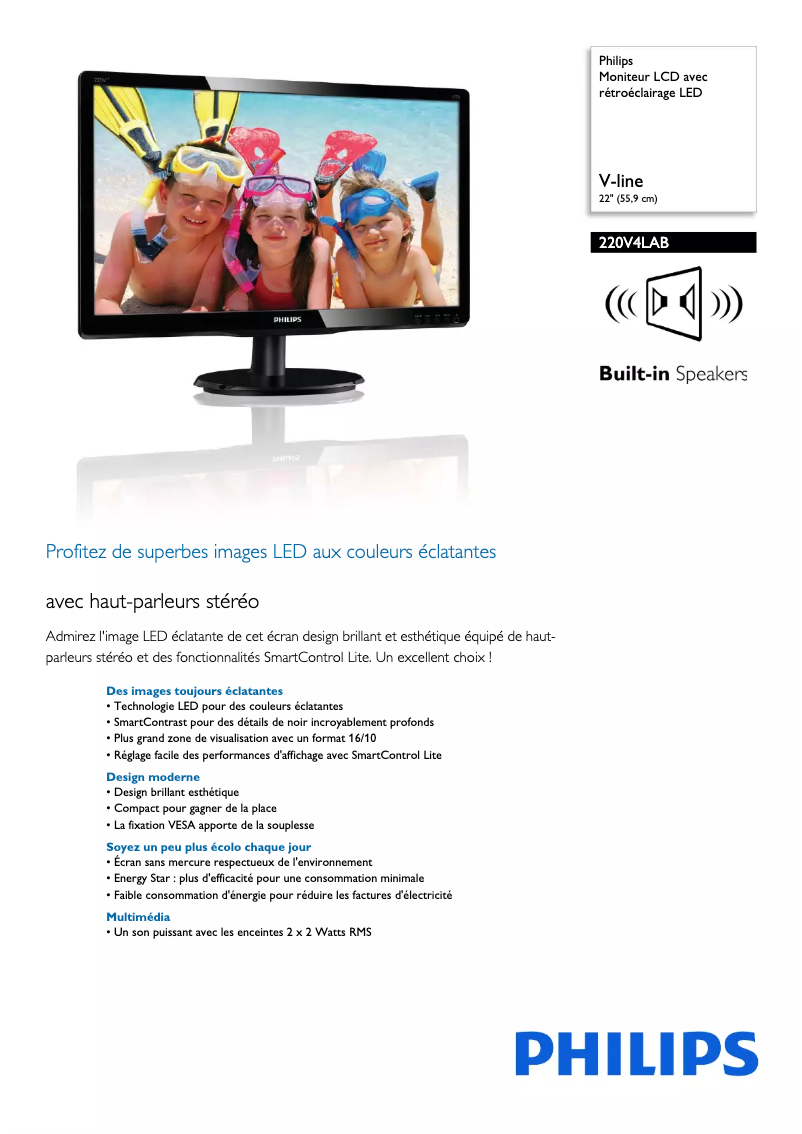 Página 1 del manual Ficha técnica Philips 220V4LAB