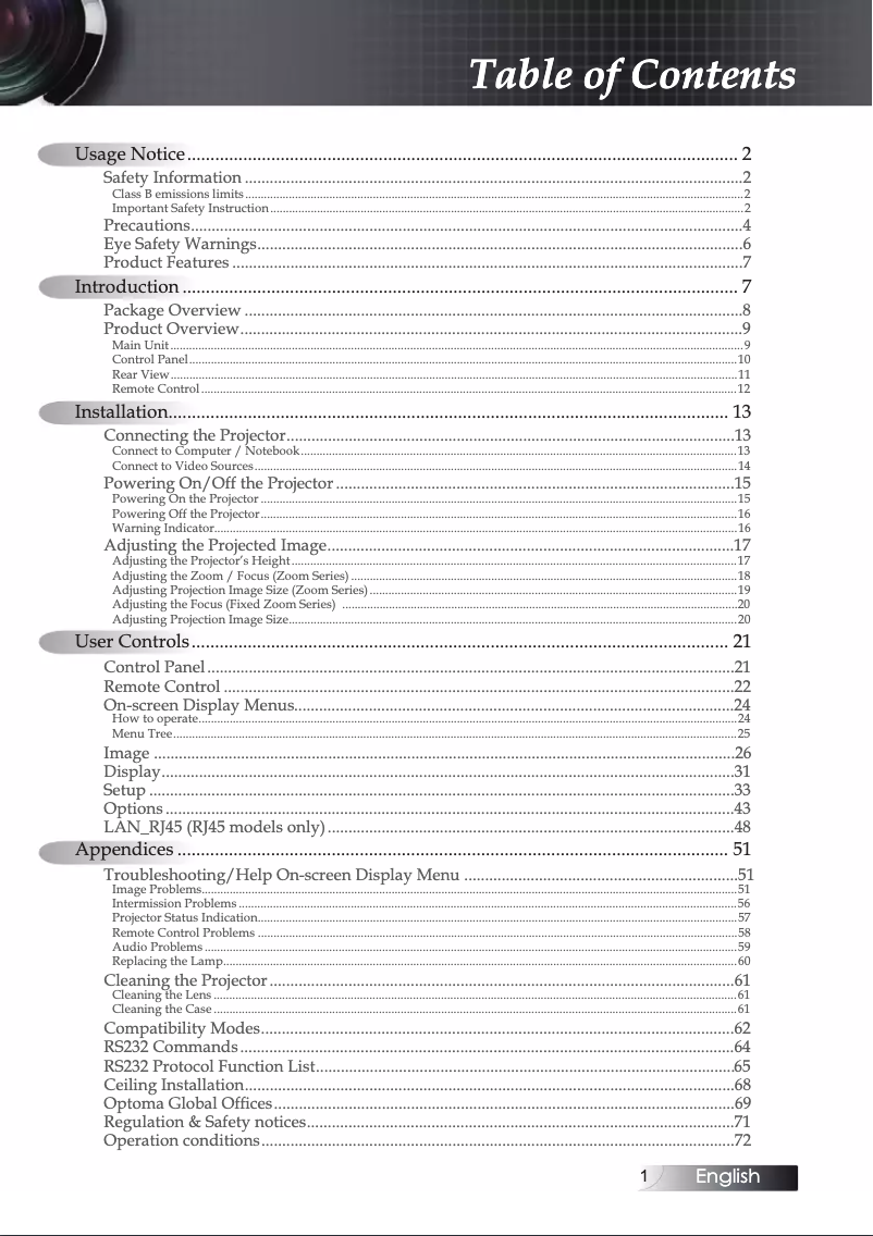 Page n°1 - Manuel utilisateur Optoma TX532