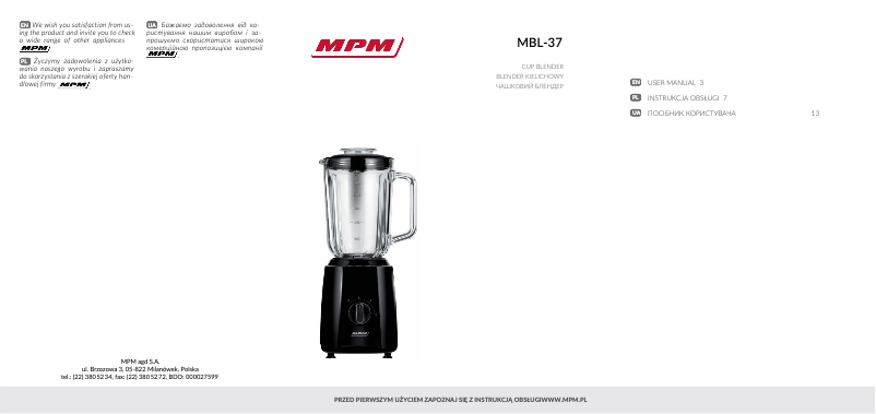 Page n°1 - Manuel utilisateur MPM MBL-37