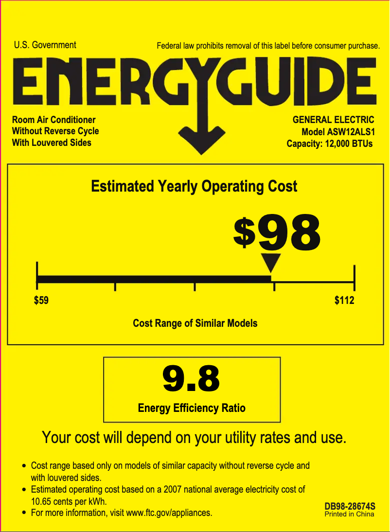 Página 1 del manual Etiqueta energética GE ASW12AL