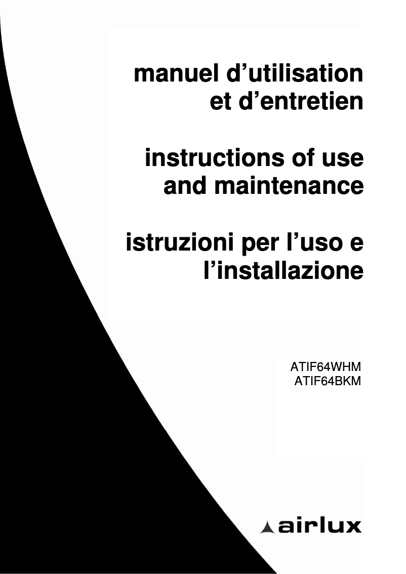 Page 1 de la notice Manuel utilisateur Airlux ATIF64BKM