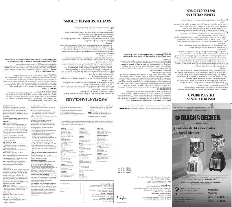 Image de la première page du manuel de l'appareil BLP14600DG