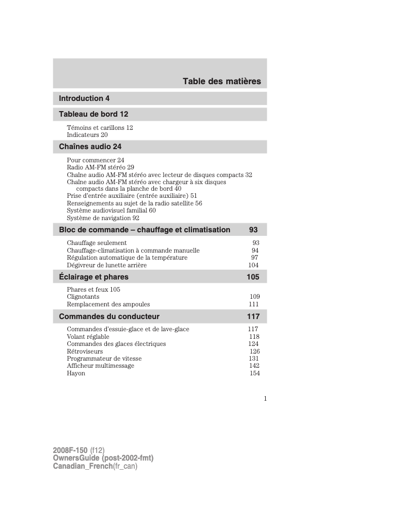 Image de la première page du manuel de l'appareil F-150 (2008)