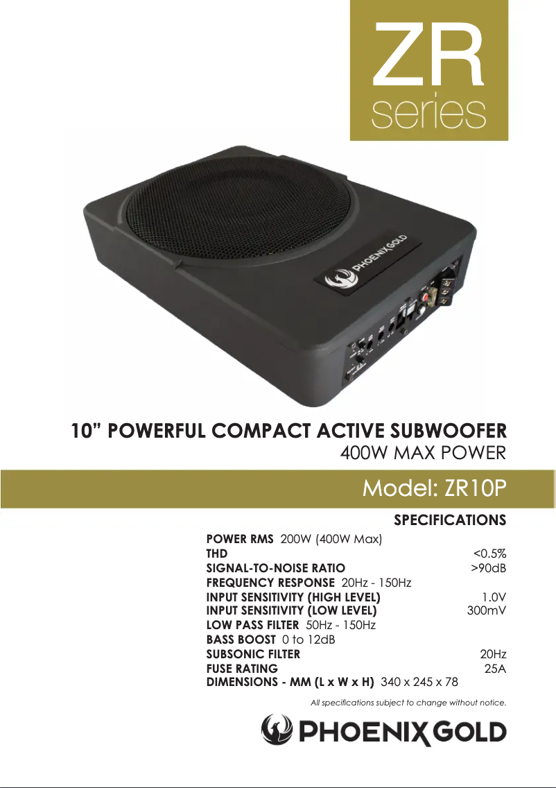Page n°1 - Manuel utilisateur Phoenix Gold ZR10P