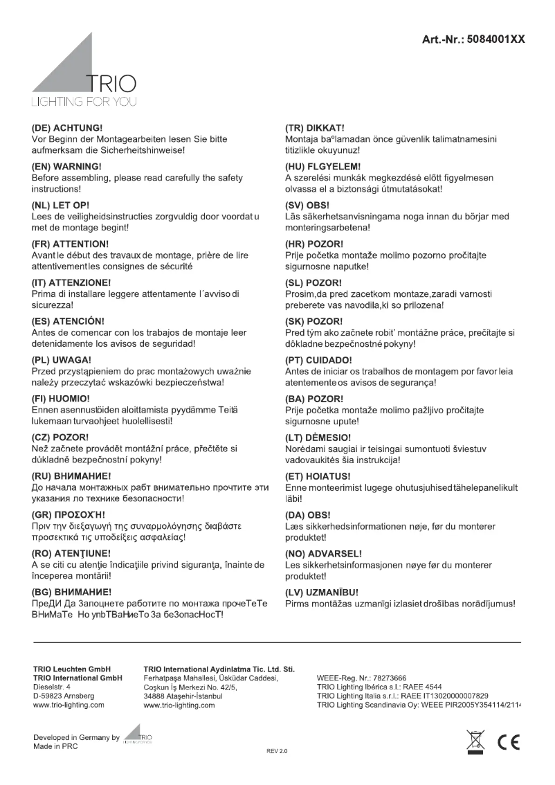 Page 1 de la notice Manuel utilisateur Trio Lighting Lara 508400161