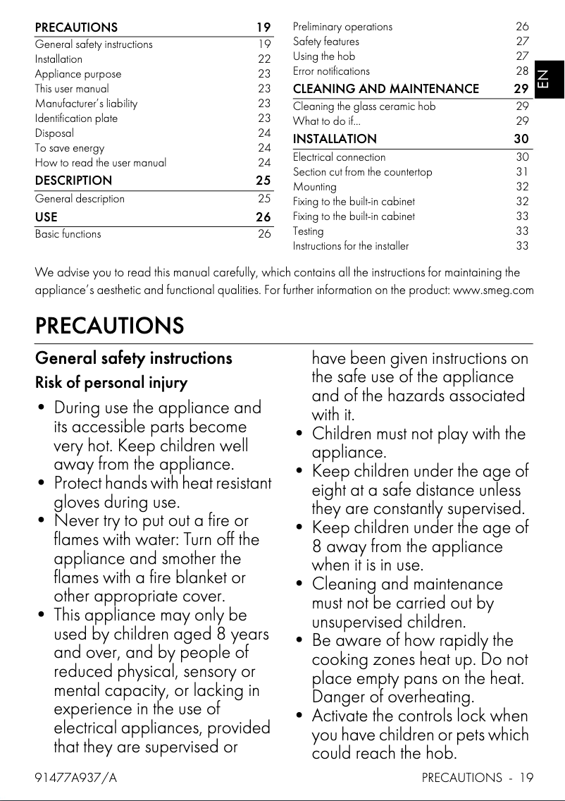 Page 1 de la notice Manuel utilisateur Smeg SI764POM