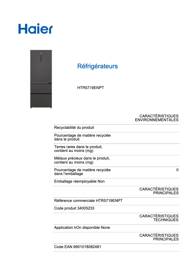 Imagen de la primera página del manual del dispositivo HTR5719ENPT