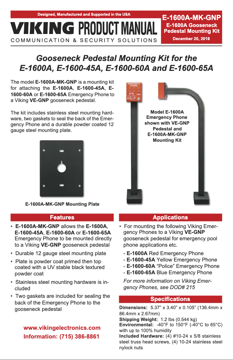 Página 1 del manual Manual de usuario Viking E-1600A-MK-GNP