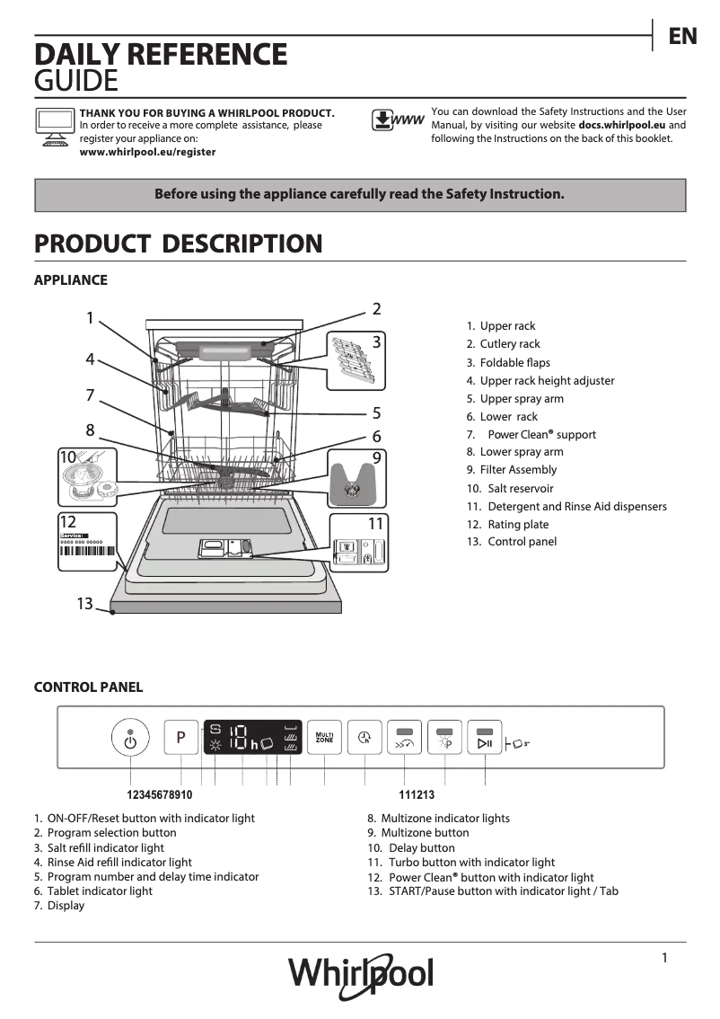Page 1 de la notice Manuel utilisateur Whirlpool WIO 3T133 PFE
