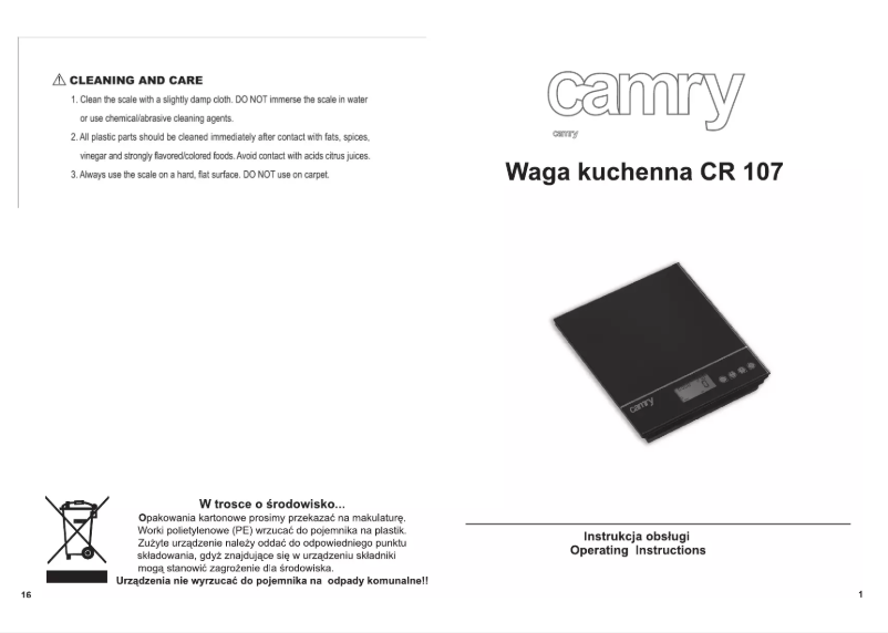 Page n°1 - Manuel utilisateur Camry CR 107