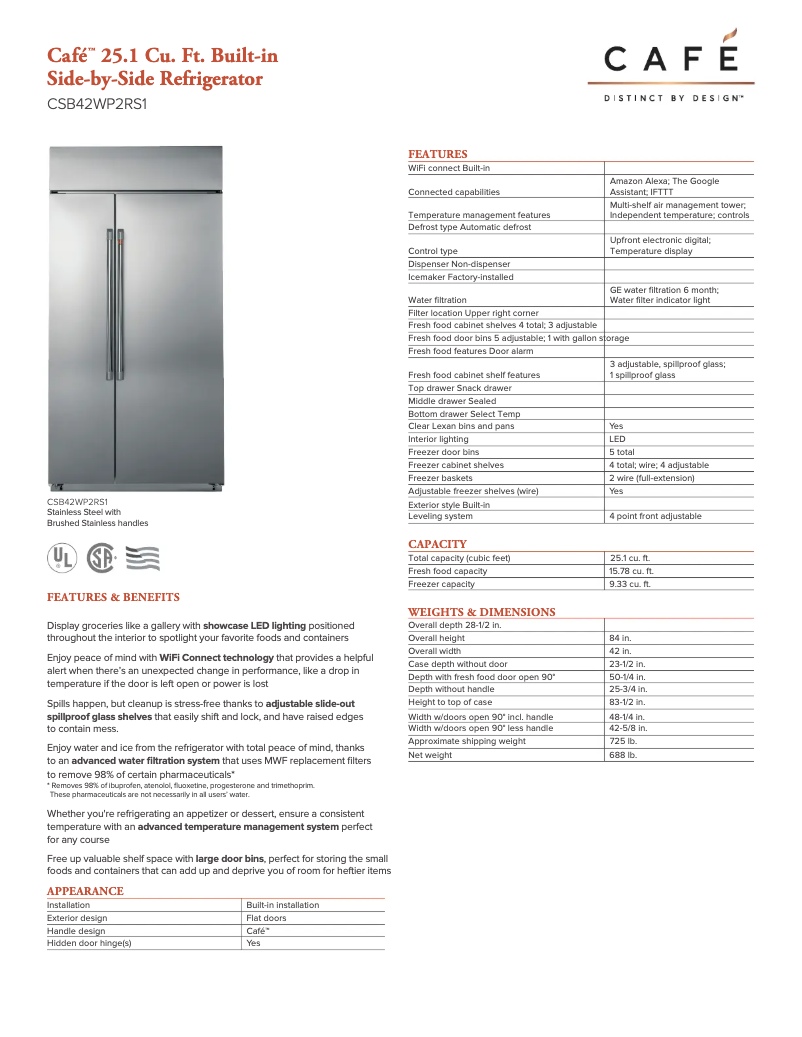 Page 1 de la notice Fiche technique GE Café CSB42WP2RS1