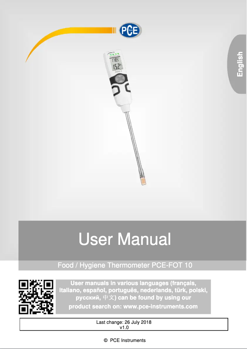 Image de la première page du manuel de l'appareil PCE-FOT 10