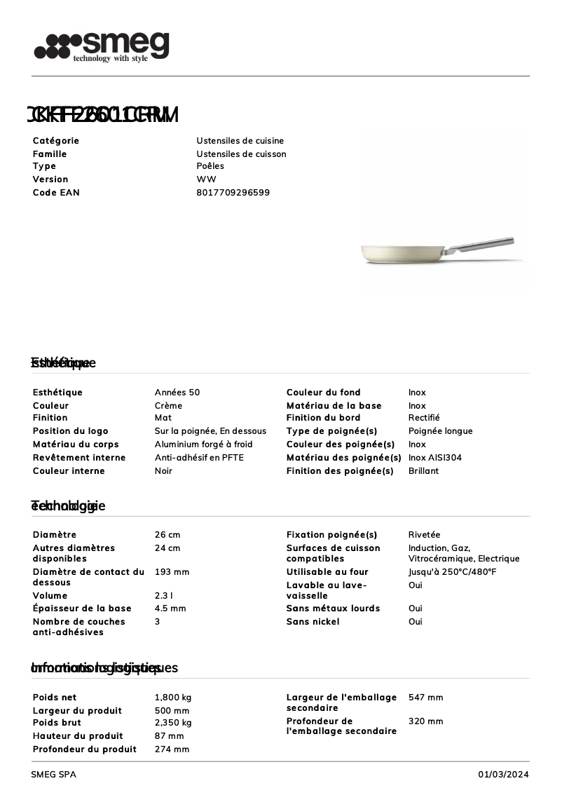 Page 1 de la notice Fiche technique Smeg CKFF2601CRM