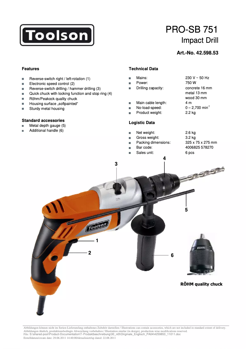 Page 1 de la notice Manuel utilisateur Toolson PRO-SB 751