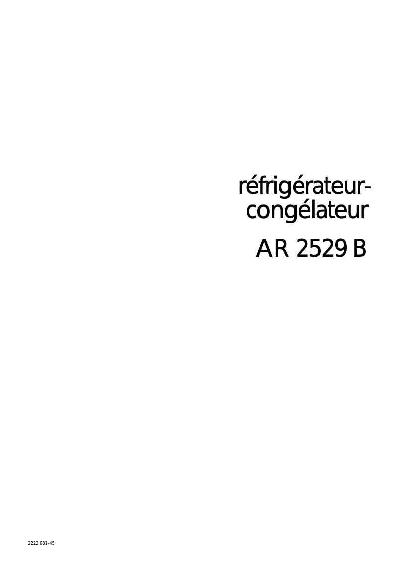 Page n°1 - Manuel utilisateur Arthur Martin-Electrolux AR2529B