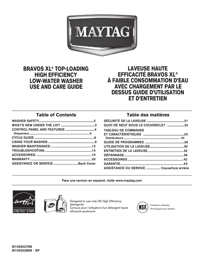 Page n°1 - Manuel utilisateur Maytag MVWB980BG Bravos
