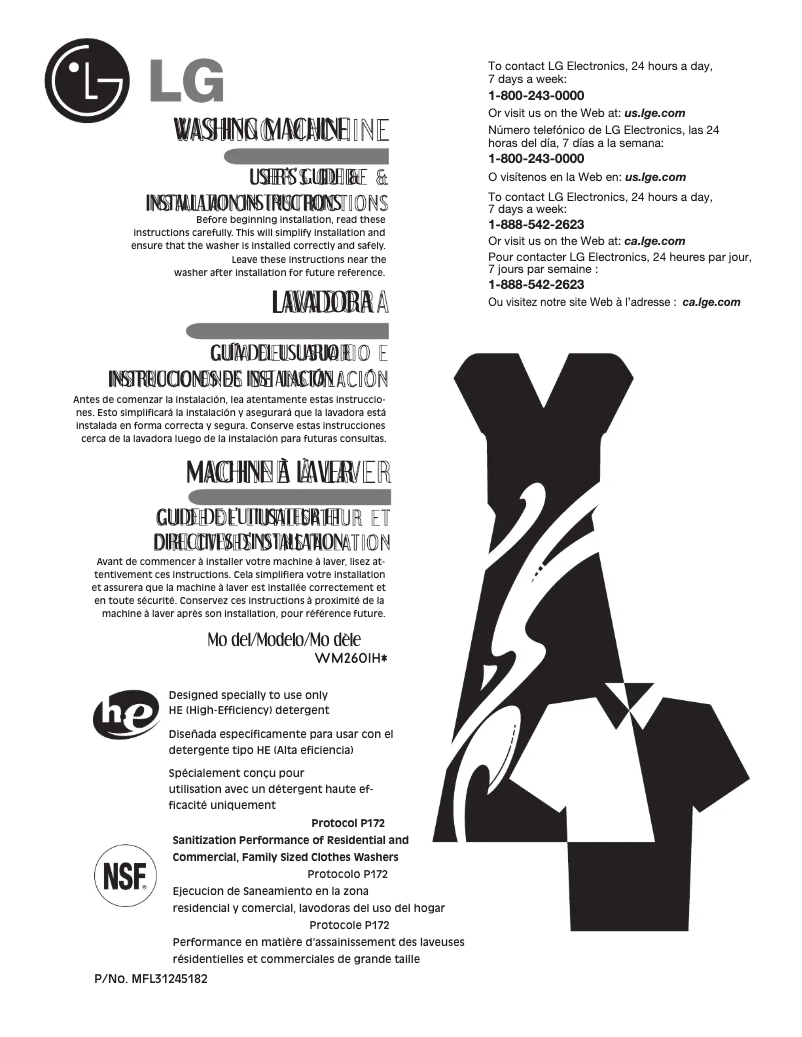 Page 1 de la notice Manuel utilisateur LG WM2601HW