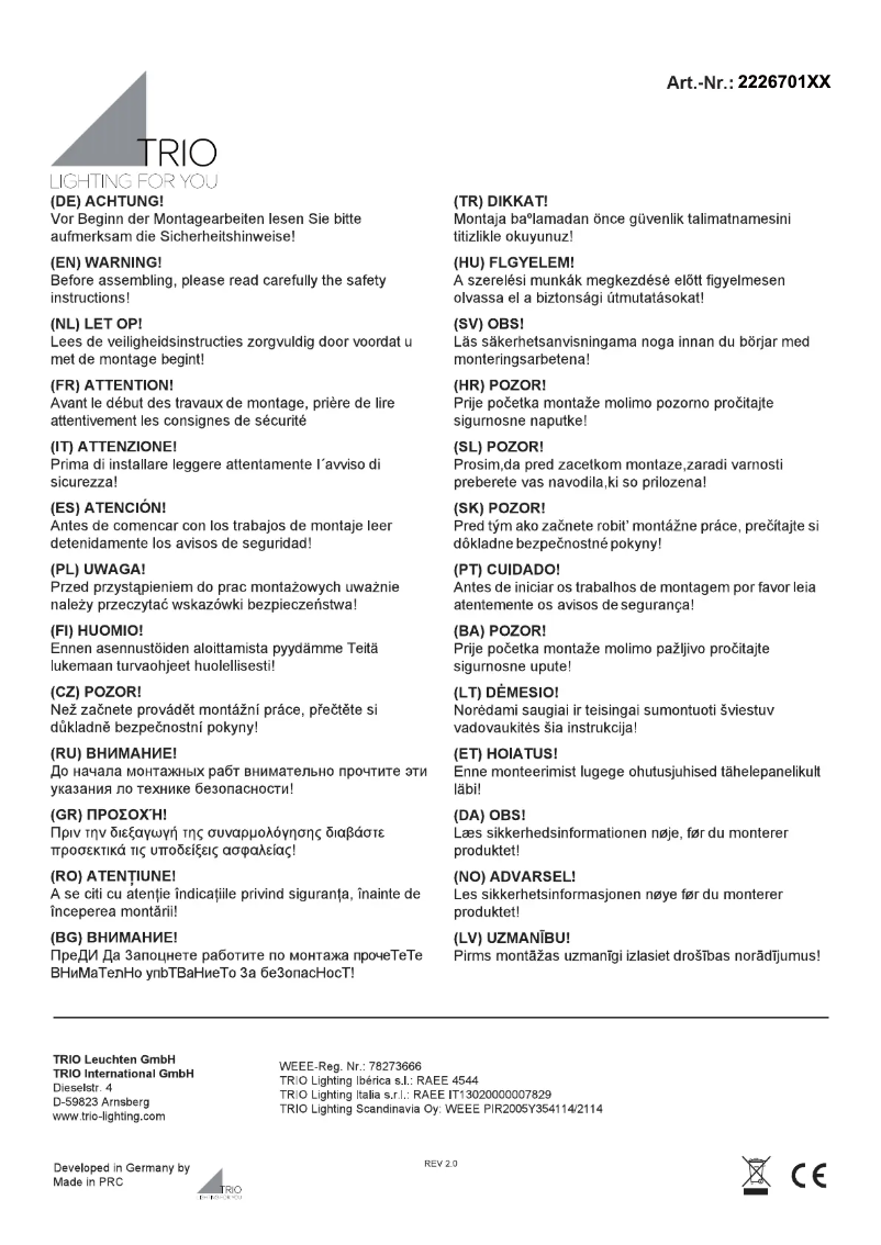 Page 1 de la notice Manuel utilisateur Trio Lighting Aloft 222670132