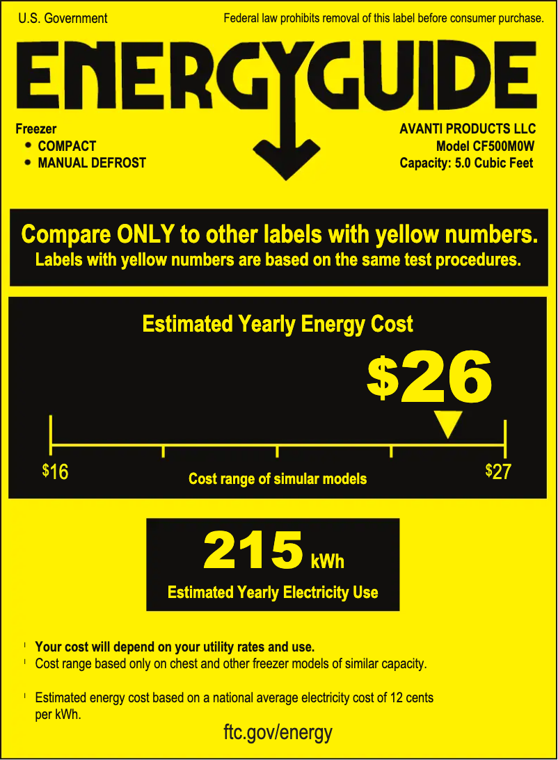 Page 1 de la notice Label énergétique Avanti CF500M0W-IS