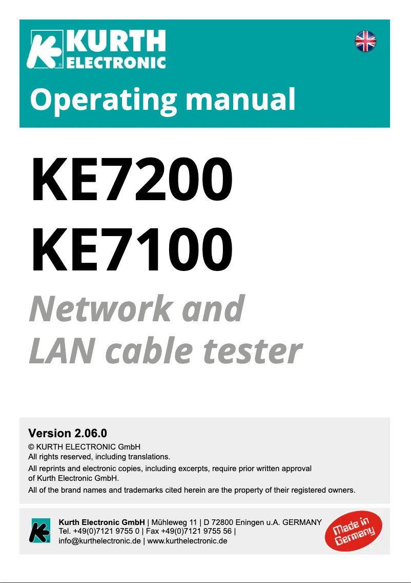 Page 1 de la notice Manuel utilisateur Kurth Electronic KE7100