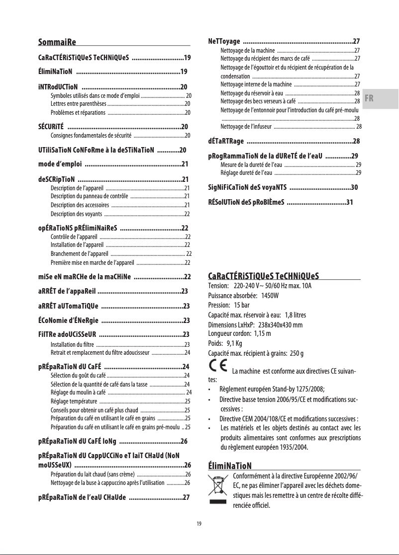 Page n°1 - Manuel utilisateur DeLonghi ECAM 25.120.SB