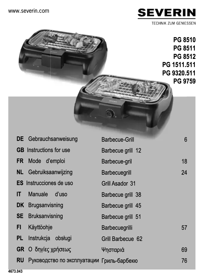 Page 1 de la notice Manuel utilisateur Severin PG 8510