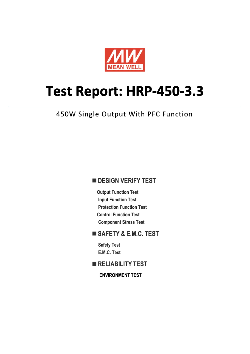 Page 1 de la notice Fiche technique Mean Well HRP-450-3.3