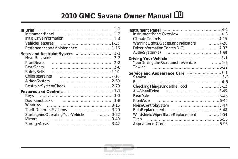 Página 1 del manual Manual de usuario GMC Savana Cargo (2010)