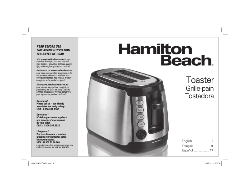 Page 1 de la notice Manuel utilisateur Hamilton Beach Keep Warm 22811