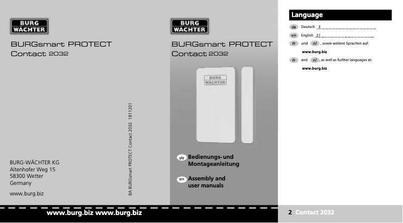 Image de la première page du manuel de l'appareil BURGsmart PROTECT�� Contact 2032