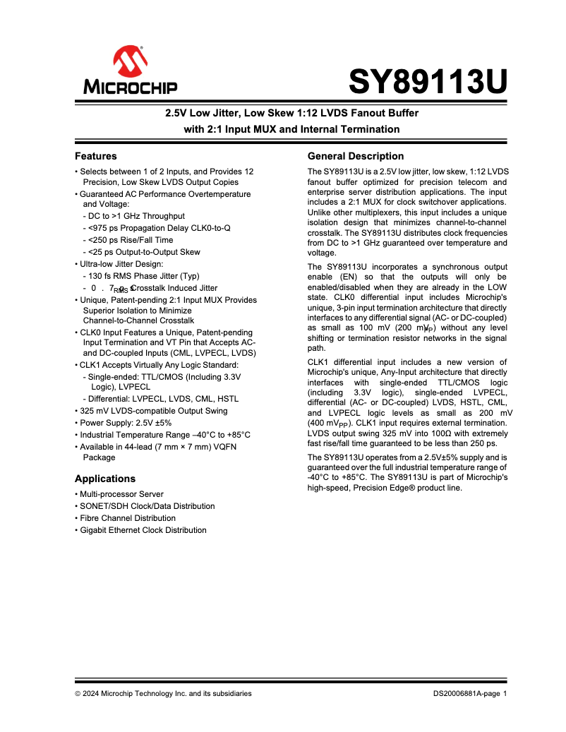 Image de la première page du manuel de l'appareil SY89113U