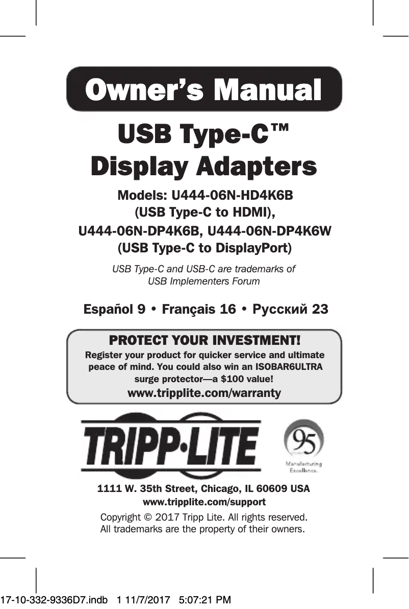 Page 1 de la notice Manuel utilisateur Tripp Lite U444-06N-DP4K6W