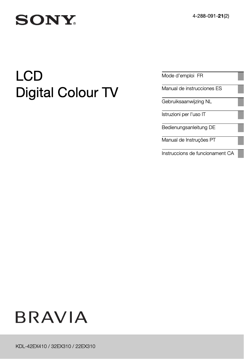 Page 1 de la notice Manuel utilisateur Sony Bravia KDL-22EX310