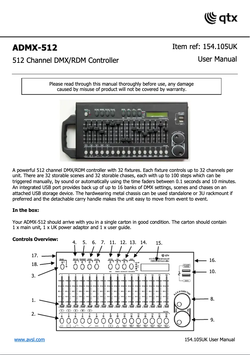 Page 1 de la notice Manuel utilisateur Qtx ADMX-512