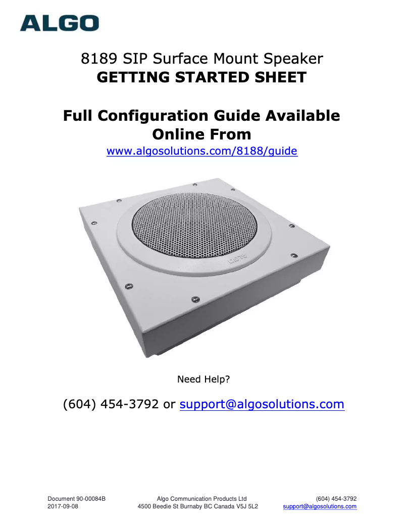 Page 1 de la notice Manuel utilisateur Algo 8189