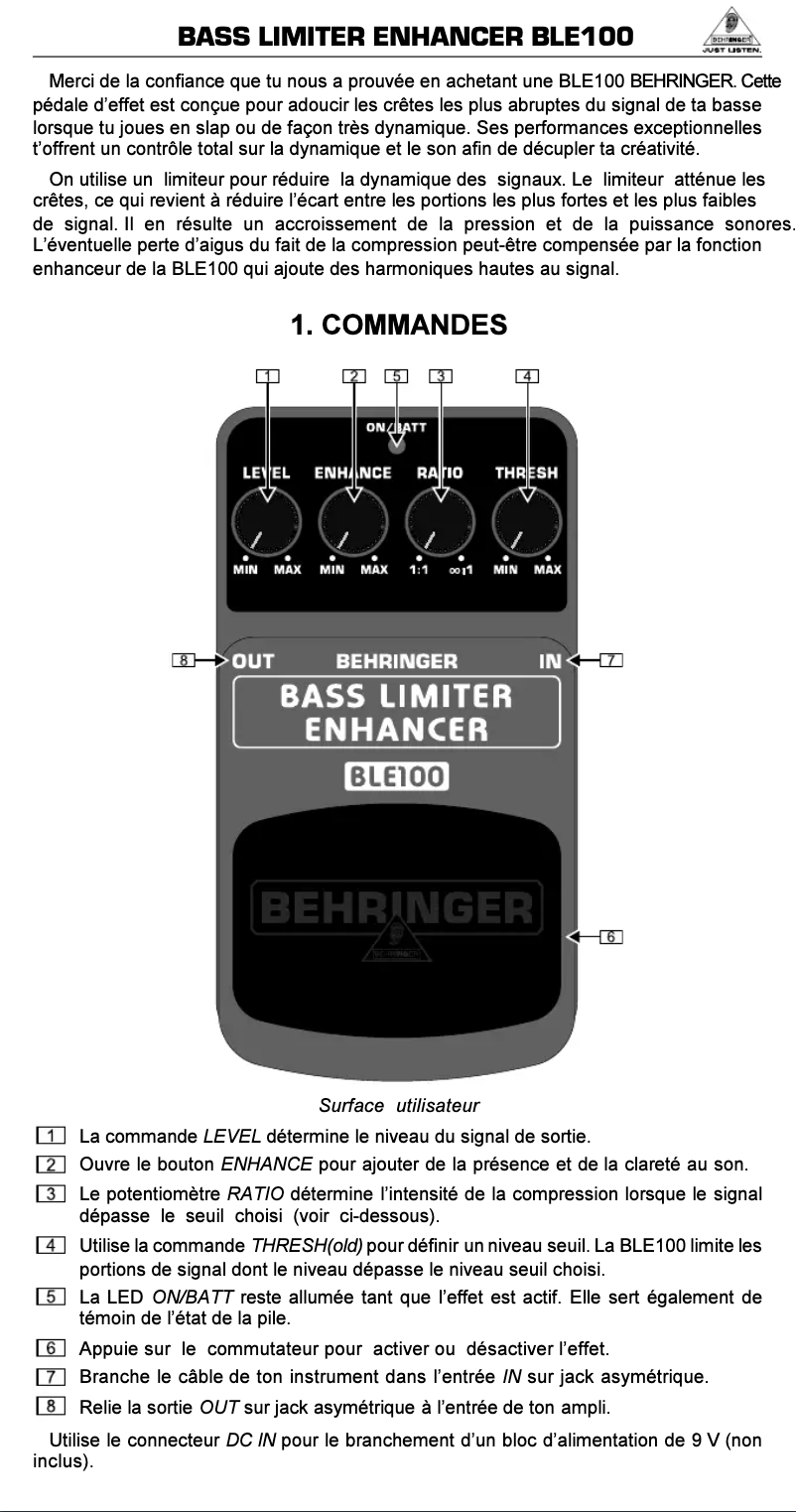 Page n°1 - Manuel utilisateur Behringer BLE100
