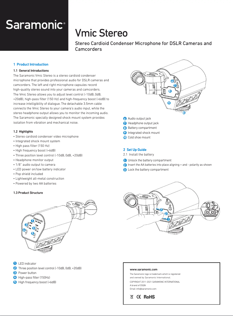 Page 1 de la notice Manuel utilisateur Saramonic Vmic Stereo