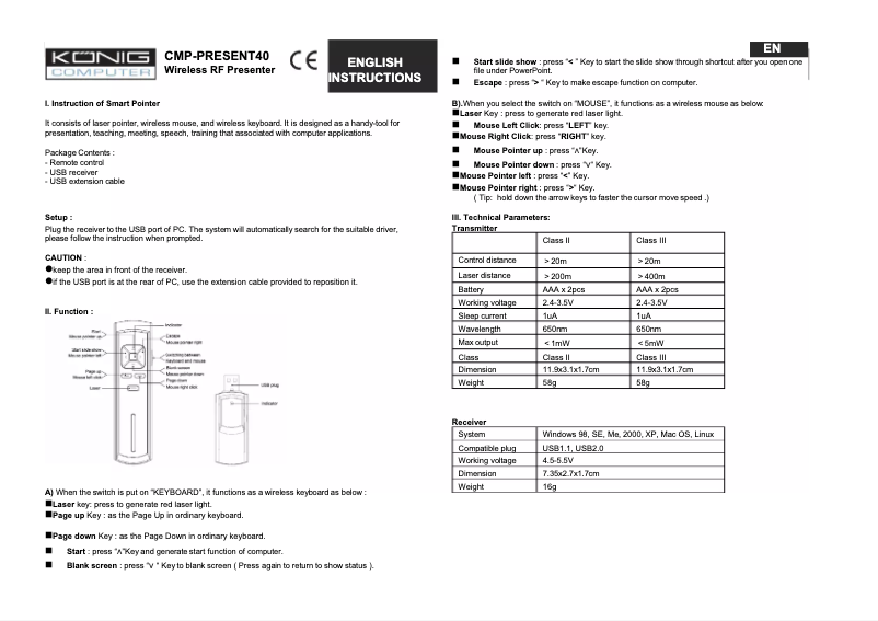 Page 1 de la notice Manuel utilisateur Konig CMP-PRESENT40