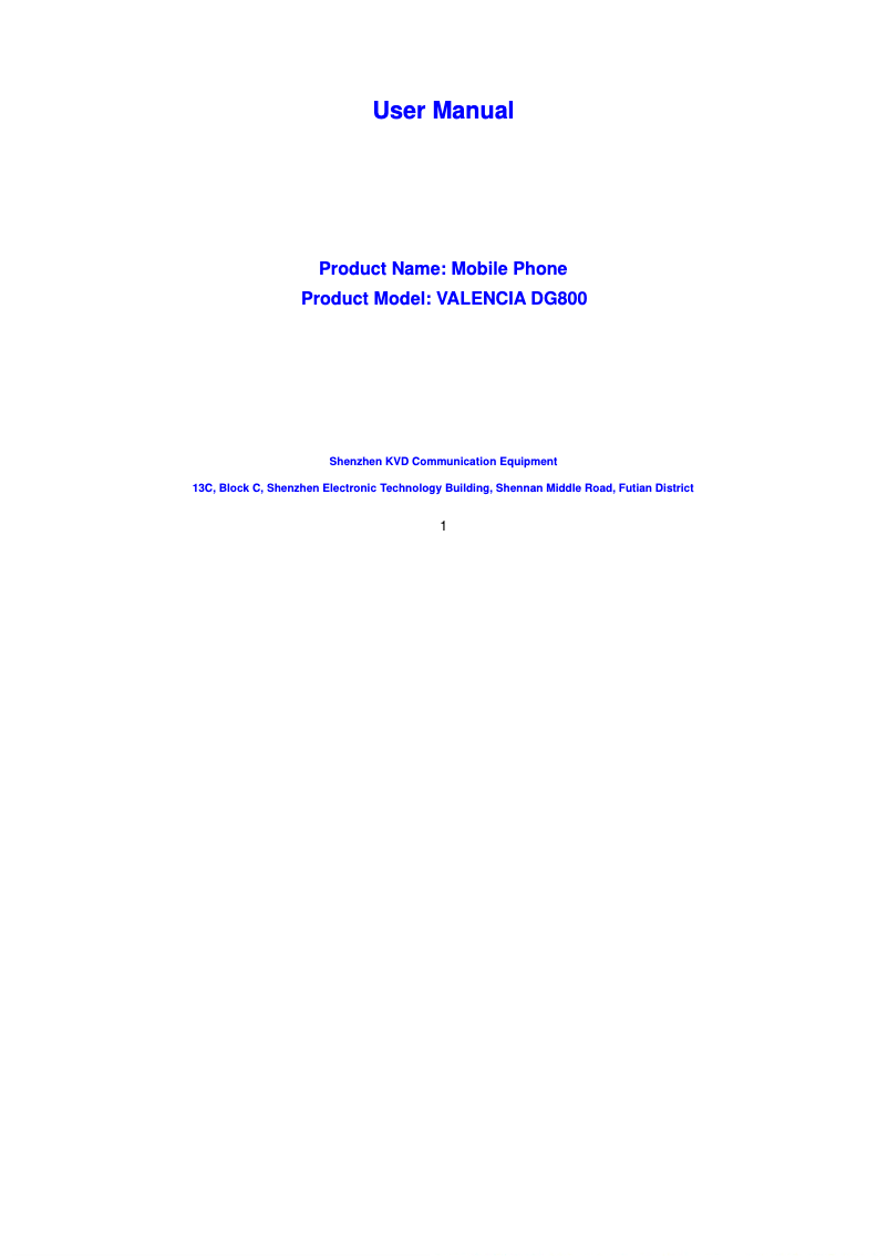 Image de la première page du manuel de l'appareil Valencia DG800